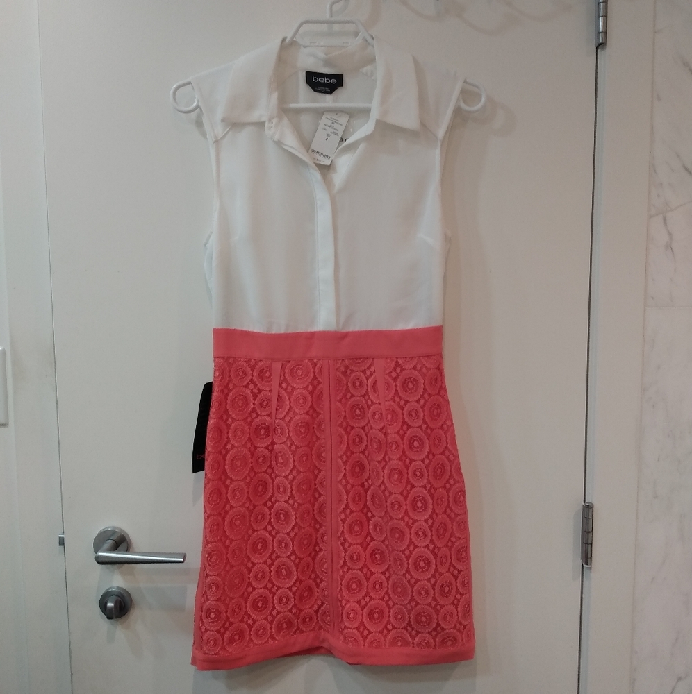 NWT Bebe Circle Lace Skirt Button-Up Dress